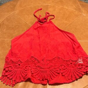 Urban Outfitters Red Lace Halter Top